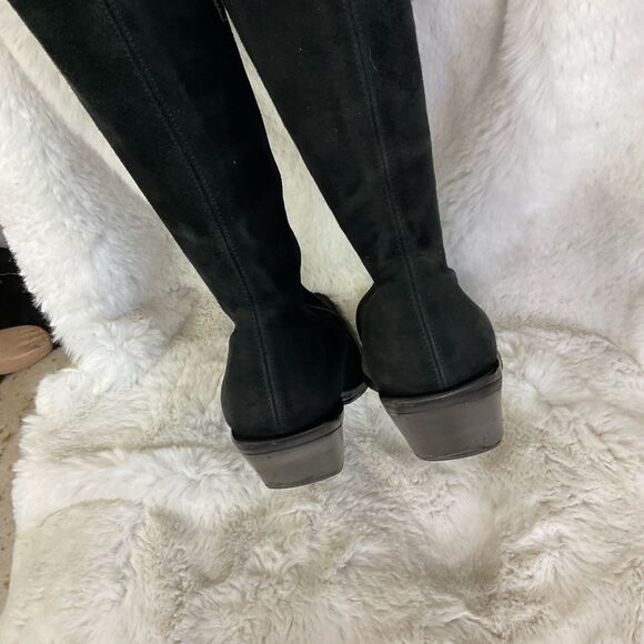 Ann Demeulemeester Suede Leather Square Toe Block Heel Knee High Boots Black 35 - Picture 9 of 15